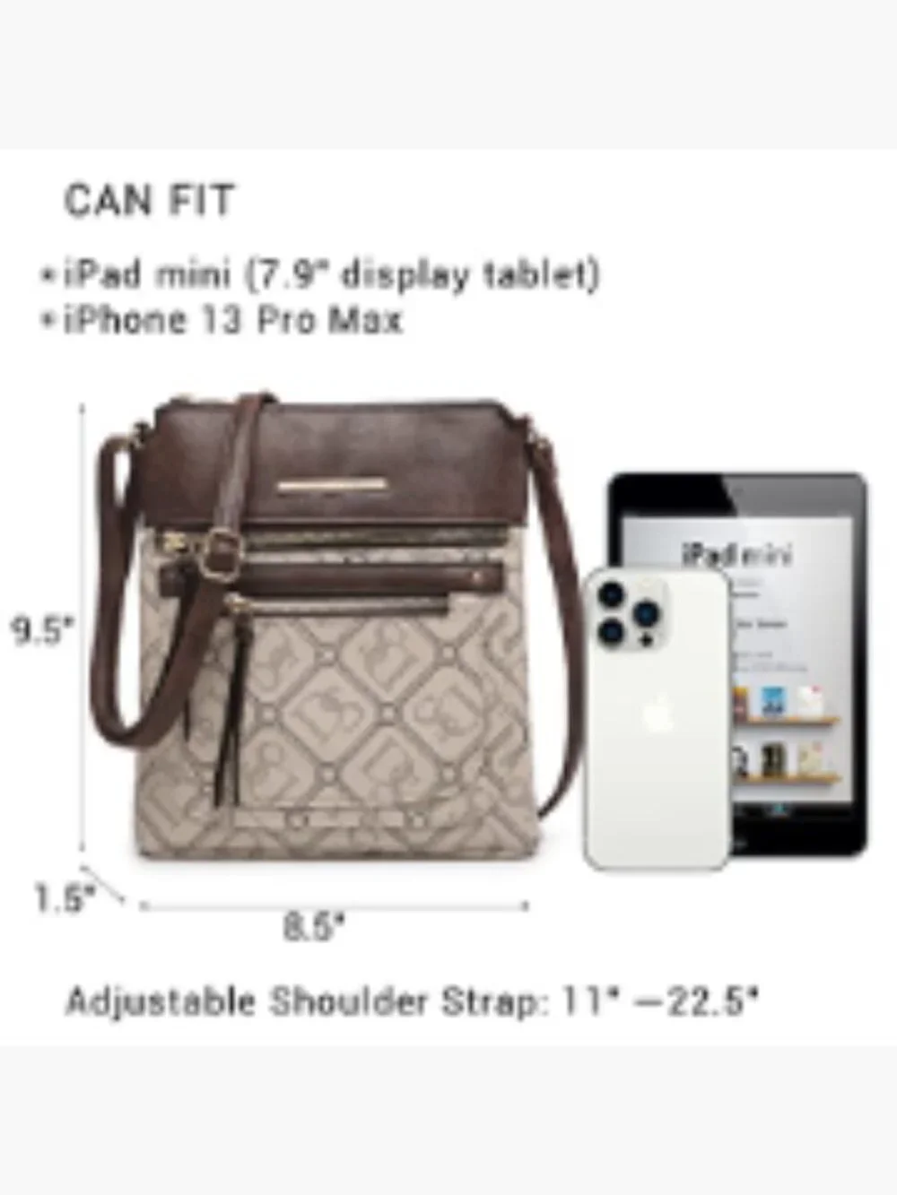Women's Vegan Leather Crossbody Bag Adjustable Strap Multi Zipper Pockets